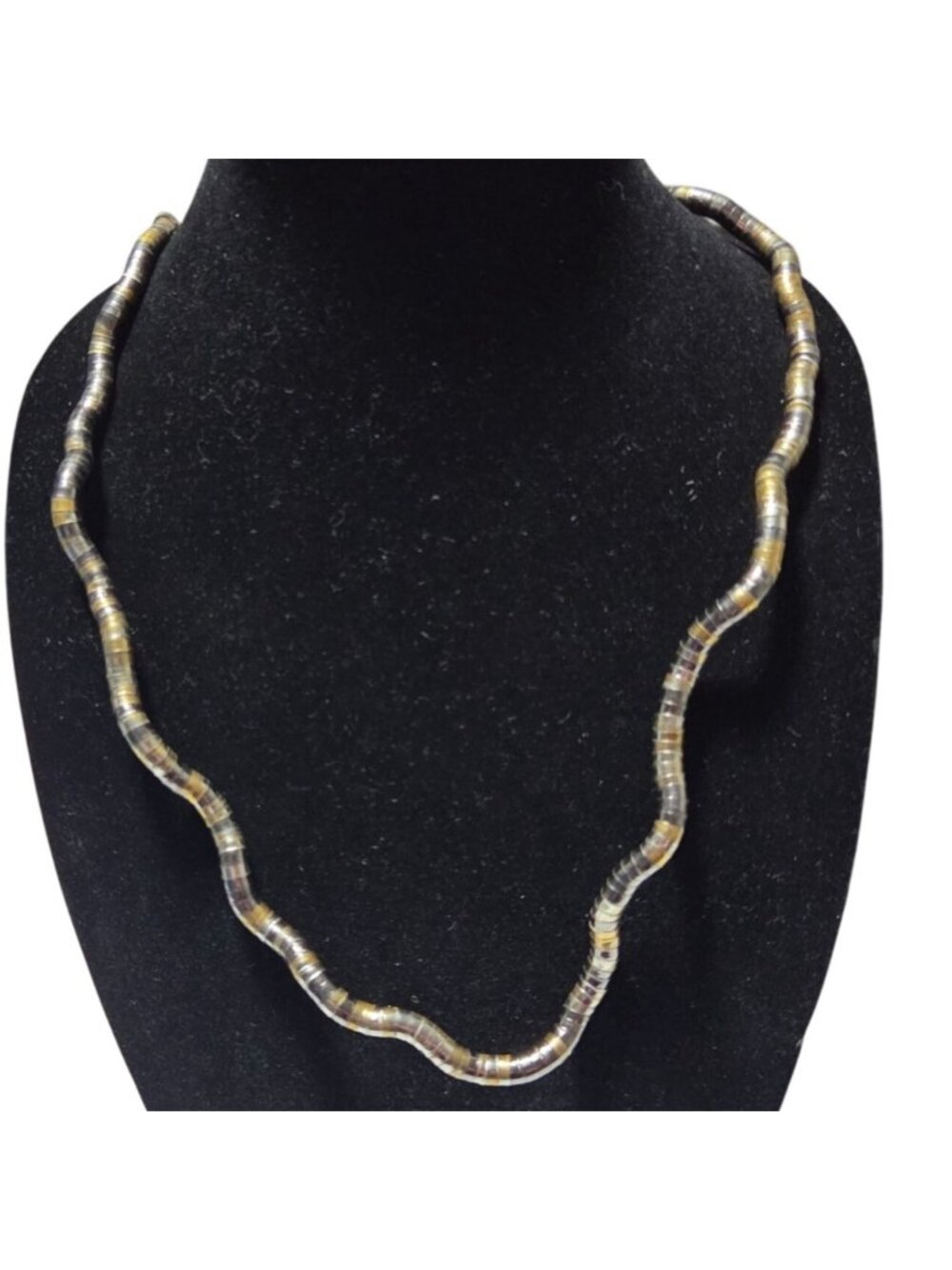 Bendable Poseable Metallic Necklace Gold Silver Tone Circular Discs Statement